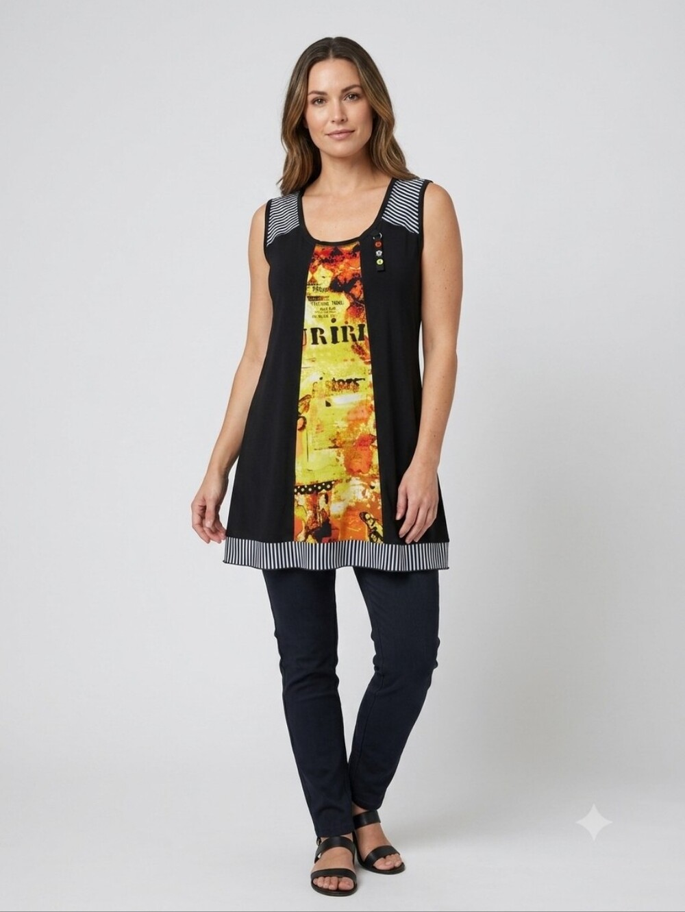 Zoé Canadian Made Y2K Graphic Artsy Tunic Tank Top L Lagenlook Art-to-wear